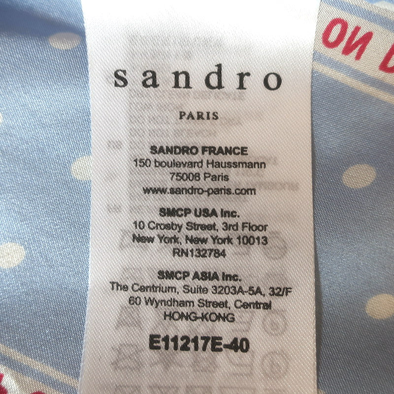 Sandro Chayma Twist-Front Blouse Blue Polka Dot Print Silk Size 1 Tie-Back Top