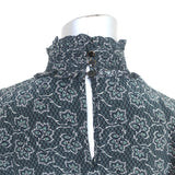Vanessa Bruno Blouse Navy/Sage Floral Print Silk-Blend Size 38 Long Sleeve Top