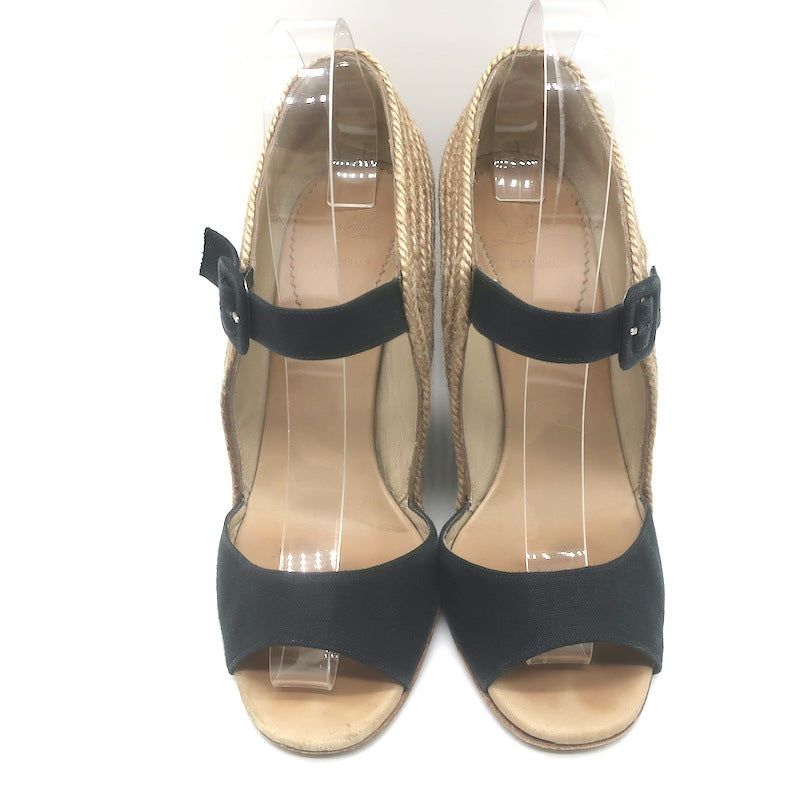 Christian Louboutin Panier 120 Espadrille Wedge Sandals Black Canvas Size 39