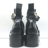 Balenciaga Ceinture Cutout Buckled Biker Boots Black Polished Leather Size 39