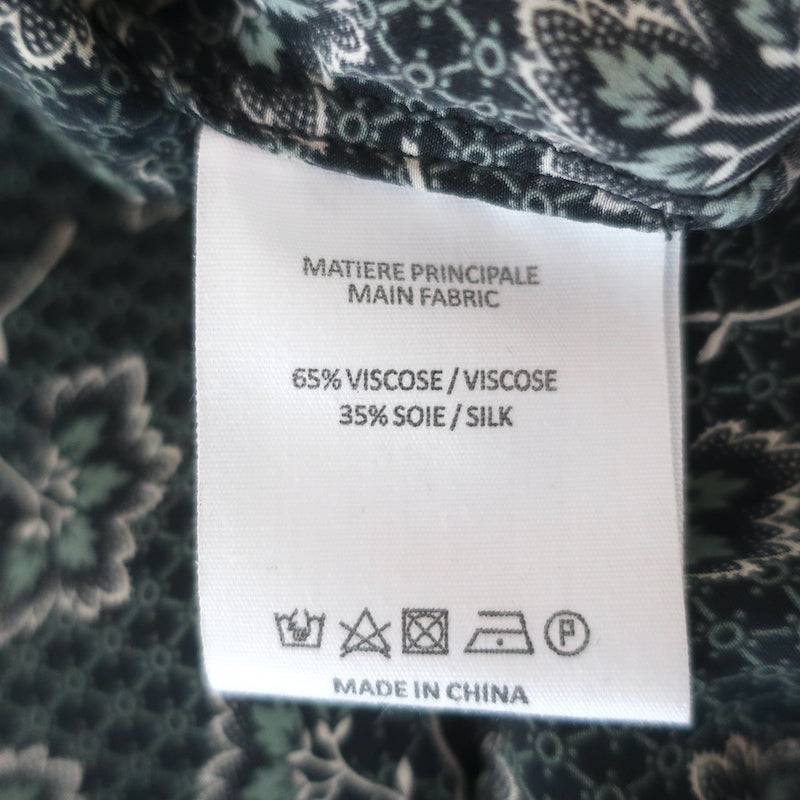 Vanessa Bruno Blouse Navy/Sage Floral Print Silk-Blend Size 38 Long Sleeve Top