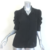 FRAME Gillian Puff Sleeve Blouse Black Silk Size Small Button Down Top