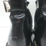 Balenciaga Ceinture Cutout Buckled Biker Boots Black Polished Leather Size 39