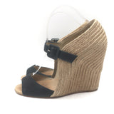 Christian Louboutin Panier 120 Espadrille Wedge Sandals Black Canvas Size 39
