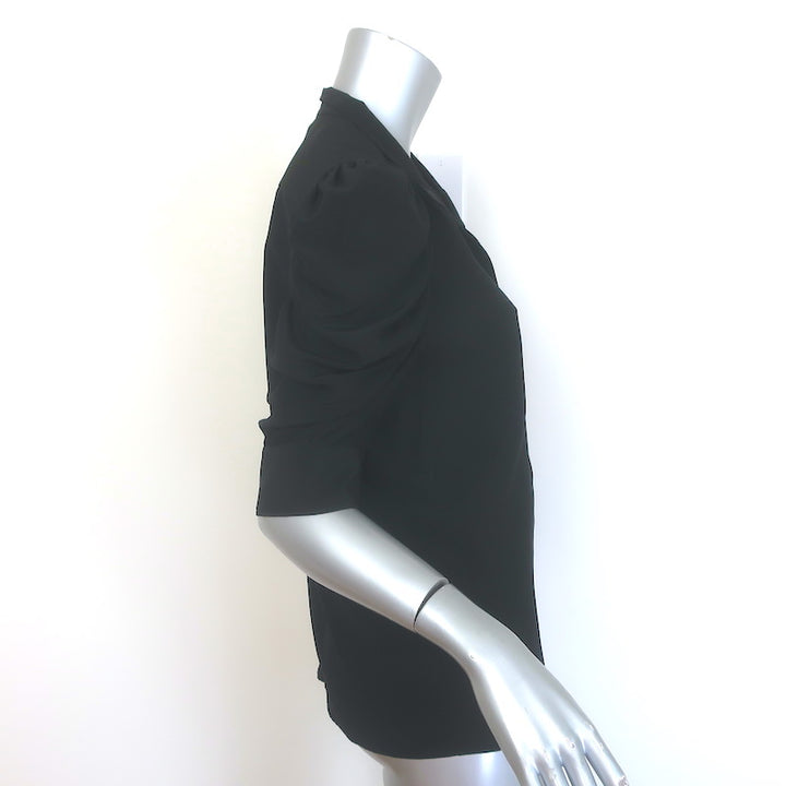 FRAME Gillian Puff Sleeve Blouse Black Silk Size Small Button Down Top