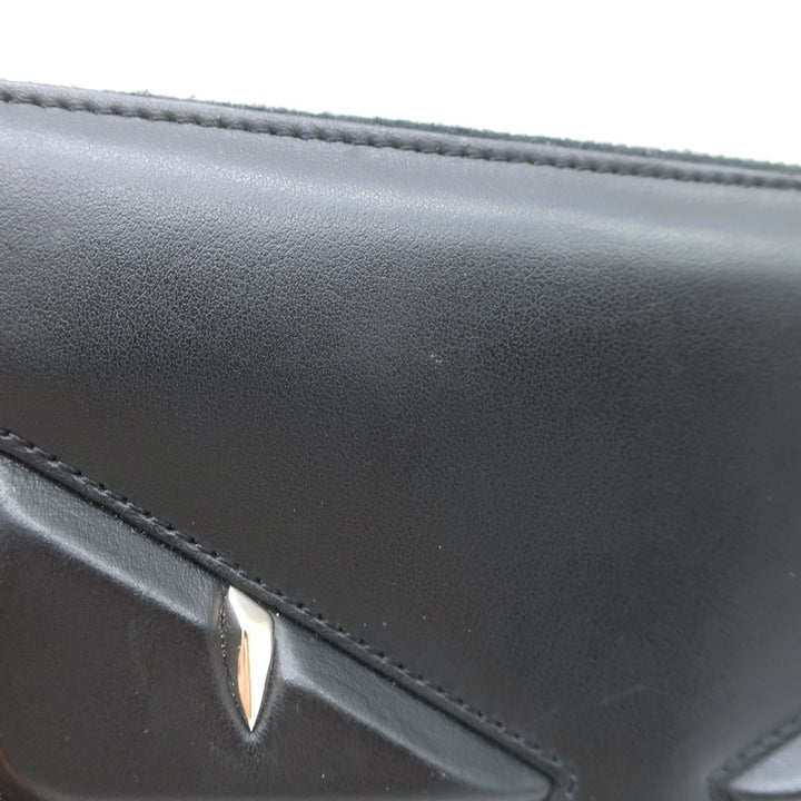 Fendi Embossed Monster Eyes Zip-Around Wallet Black Leather