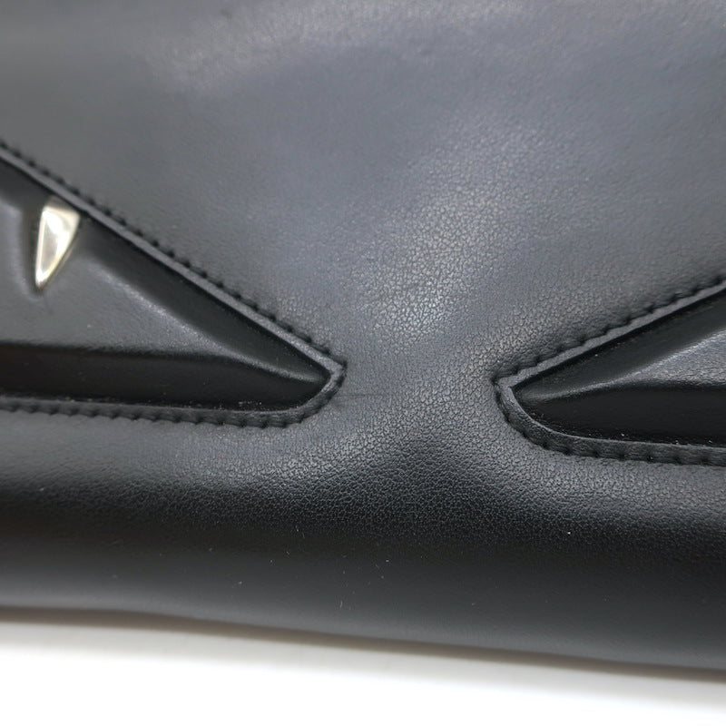 Fendi Embossed Monster Eyes Zip-Around Wallet Black Leather