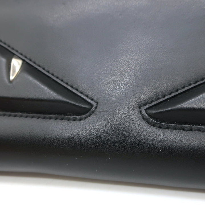 Fendi Embossed Monster Eyes Zip-Around Wallet Black Leather
