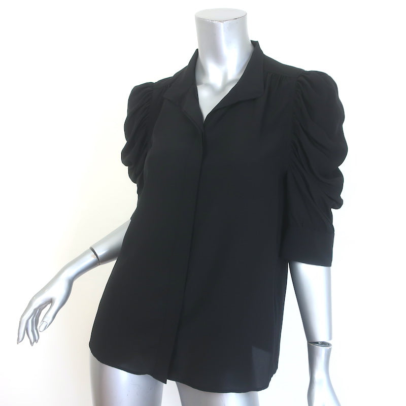 FRAME Gillian Puff Sleeve Blouse Black Silk Size Small Button Down Top