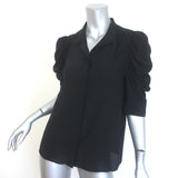 FRAME Gillian Puff Sleeve Blouse Black Silk Size Small Button Down Top