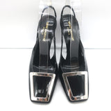 Saint Laurent Pablo Buckle Slingback Pumps Black Patent Leather Size 38.5 NEW
