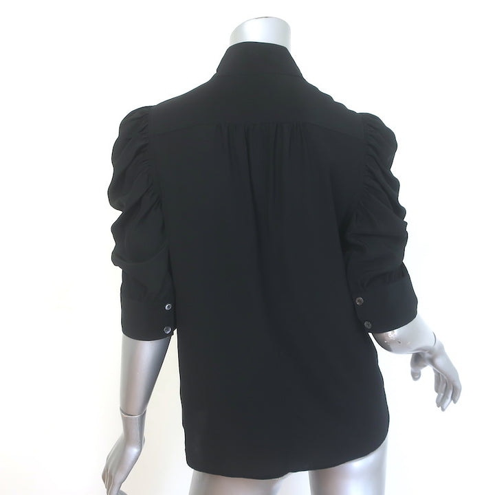 FRAME Gillian Puff Sleeve Blouse Black Silk Size Small Button Down Top