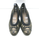 Chanel CC Bow Scrunch Ballet Flats Bronze Metallic Leather Size 39