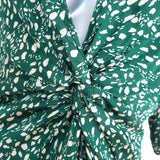 Ba&sh Erika Twist-Front Mini Dress Green Printed Satin Crepe Size Large