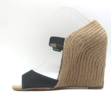 Christian Louboutin Panier 120 Espadrille Wedge Sandals Black Canvas Size 39