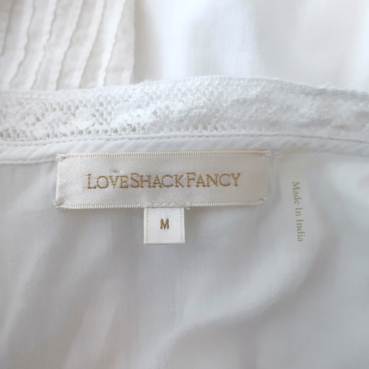 LoveShackFancy Blouse Badyn White Lace-Trim Cotton Size Medium Long Sleeve Top