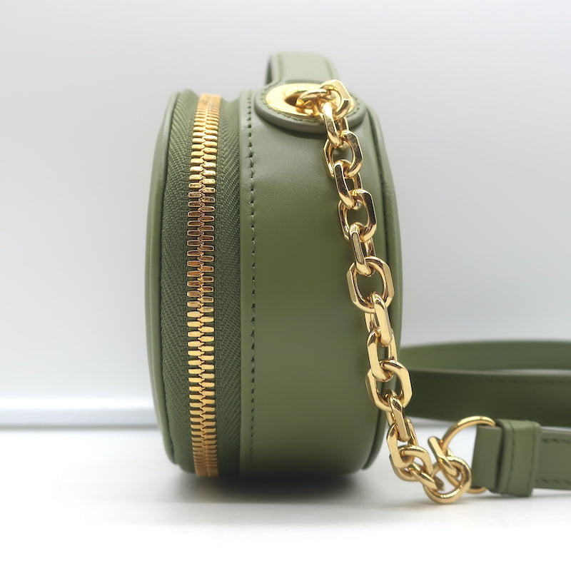 Christian Dior CD Signature Oval Camera Bag Green Leather Small Crossbody NEW