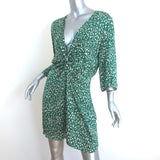 Ba&sh Erika Twist-Front Mini Dress Green Printed Satin Crepe Size Large