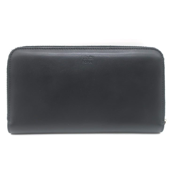 Fendi Embossed Monster Eyes Zip-Around Wallet Black Leather
