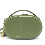 Christian Dior CD Signature Oval Camera Bag Green Leather Small Crossbody NEW