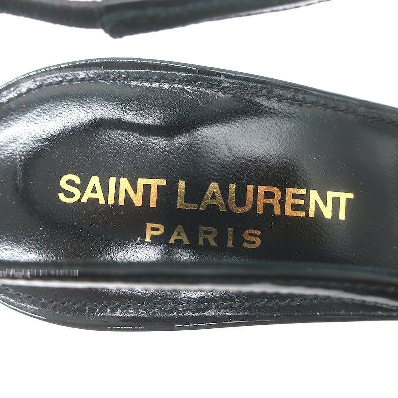 Saint Laurent Pablo Buckle Slingback Pumps Black Patent Leather Size 38.5 NEW