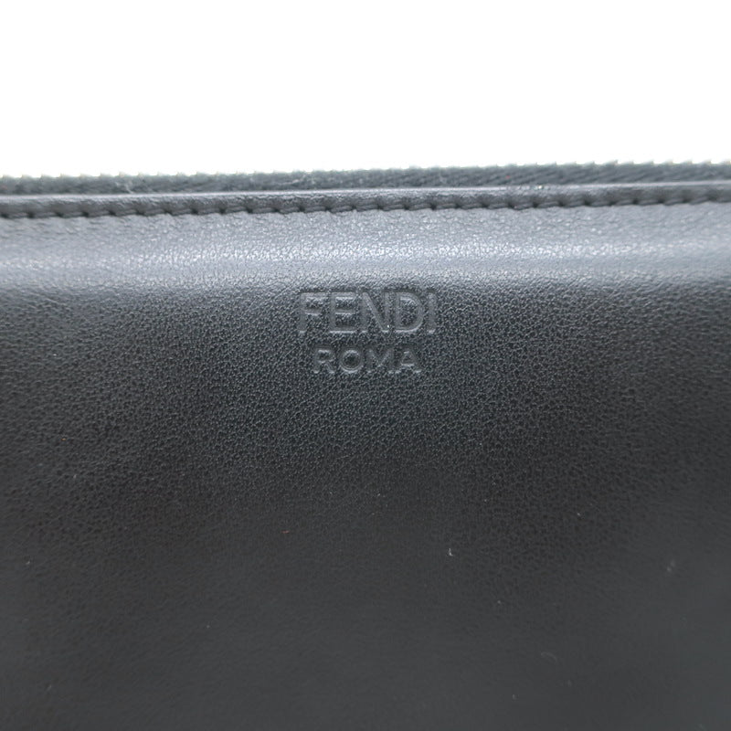 Fendi Embossed Monster Eyes Zip-Around Wallet Black Leather