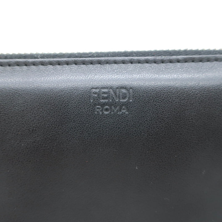 Fendi Embossed Monster Eyes Zip-Around Wallet Black Leather