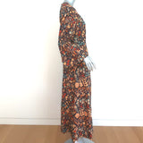 Doen Long Sleeve Maxi Dress Marron Floral Print Cotton Size Medium