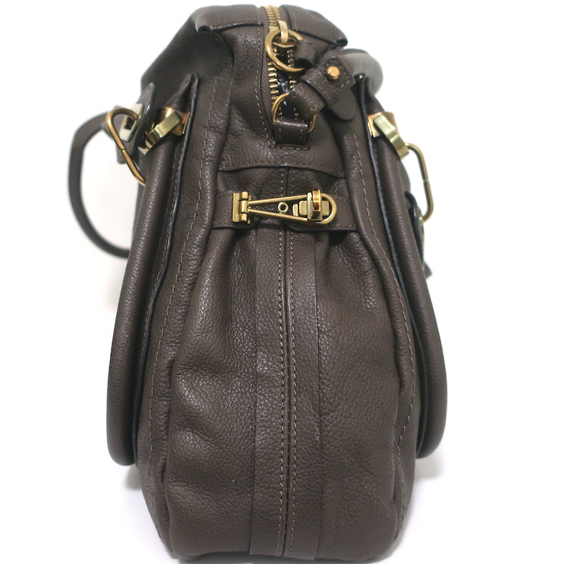 Chloe Large Paraty Shoulder Bag Dark Brown Leather