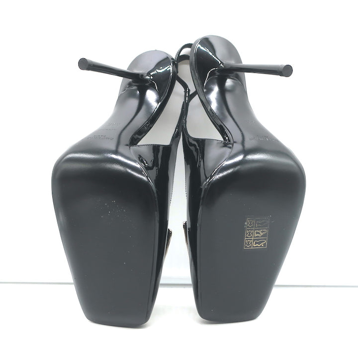Saint Laurent Pablo Buckle Slingback Pumps Black Patent Leather Size 38.5 NEW