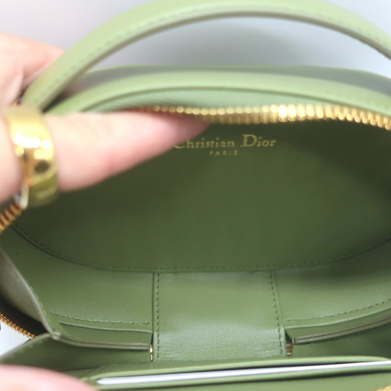 Christian Dior CD Signature Oval Camera Bag Green Leather Small Crossbody NEW