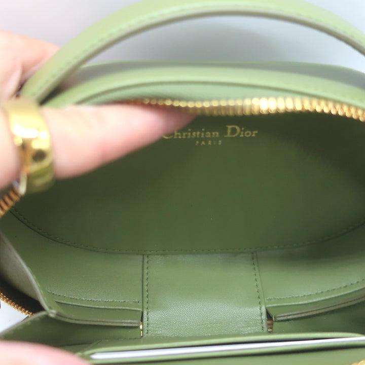 Christian Dior CD Signature Oval Camera Bag Green Leather Small Crossbody NEW