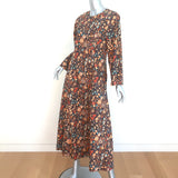 Doen Long Sleeve Maxi Dress Marron Floral Print Cotton Size Medium