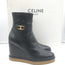 Celine Claude Wedge Ankle Boots Black Leather Size 38