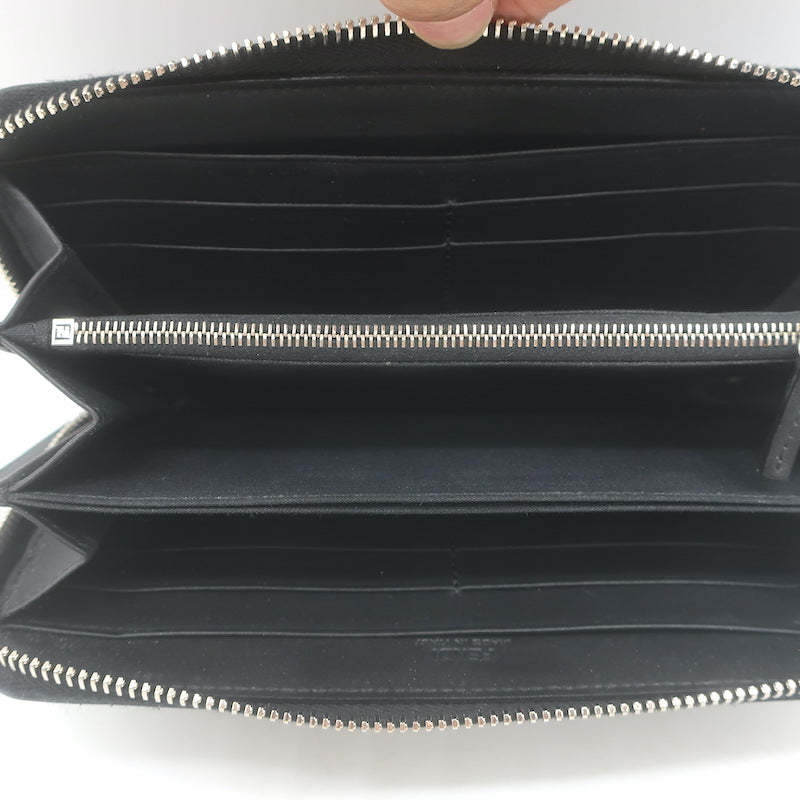 Fendi Embossed Monster Eyes Zip-Around Wallet Black Leather