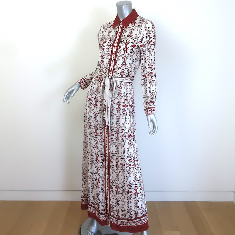 Alice + Olivia Chassidy Maxi Shirt Dress Cream/Red Floral Print Size Small