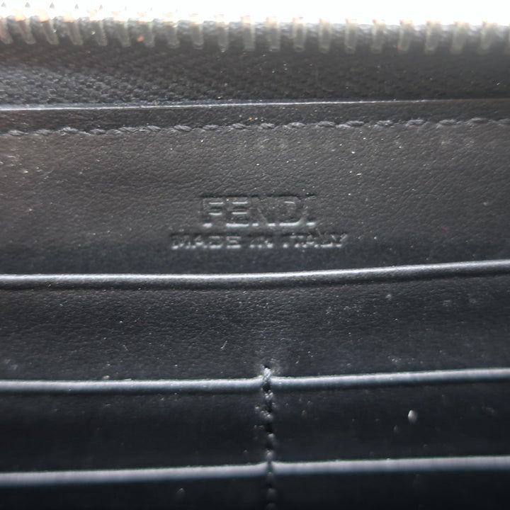 Fendi Embossed Monster Eyes Zip-Around Wallet Black Leather