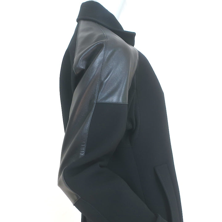 Derek Lam Coat Black Leather-Paneled Wool Size US 2