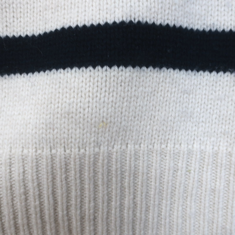 Ba&amp;sh Palo Mixed Knit Shoulder-Zip Sweater Ecru/Navy Striped Wool Size 2