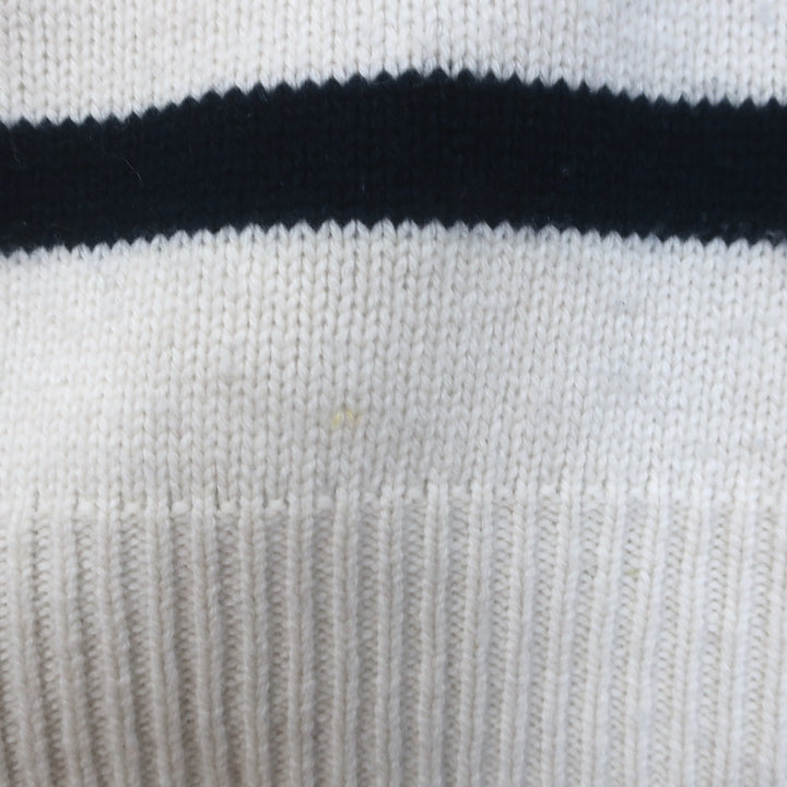 Ba&amp;sh Palo Mixed Knit Shoulder-Zip Sweater Ecru/Navy Striped Wool Size 2