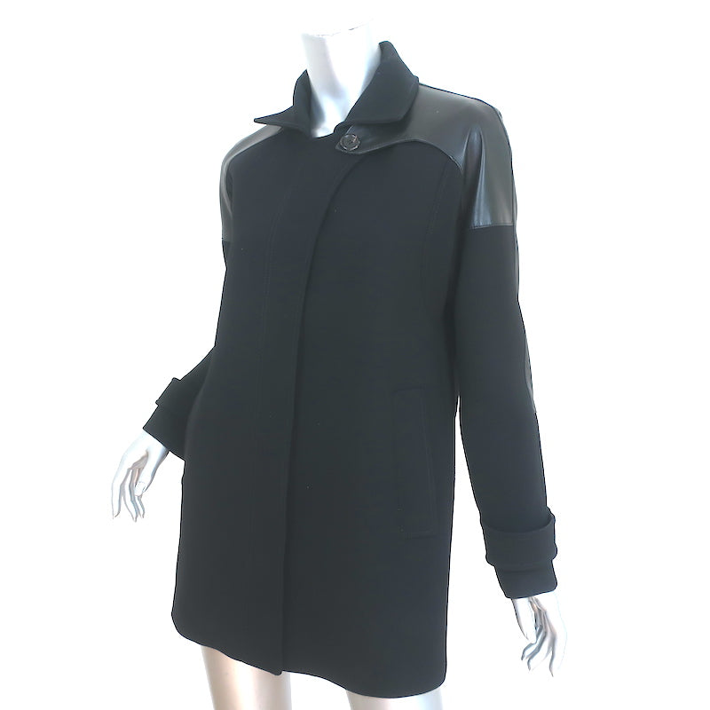 Derek Lam Coat Black Leather-Paneled Wool Size US 2