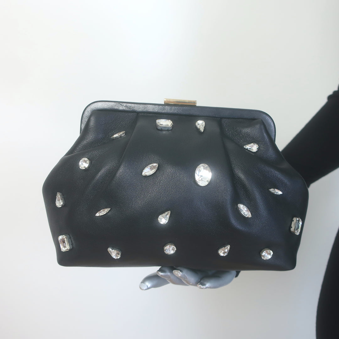 Clare V Sissy Crystal-Embellished Clutch Black Leather Mini Crossbody Bag
