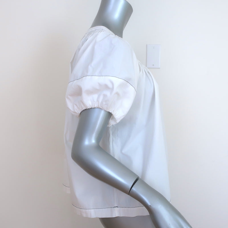Ulla Johnson Puff Sleeve Top White Topstitched Cotton Size 2