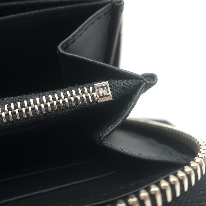 Fendi Embossed Monster Eyes Zip-Around Wallet Black Leather