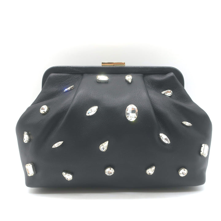 Clare V Sissy Crystal-Embellished Clutch Black Leather Mini Crossbody Bag
