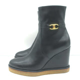 Celine Claude Wedge Ankle Boots Black Leather Size 38