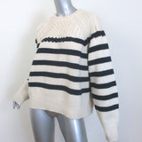 Ba&sh Palo Mixed Knit Shoulder-Zip Sweater Ecru/Navy Striped Wool Size 2