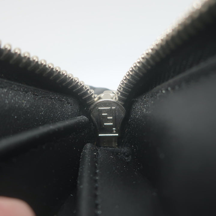 Fendi Embossed Monster Eyes Zip-Around Wallet Black Leather