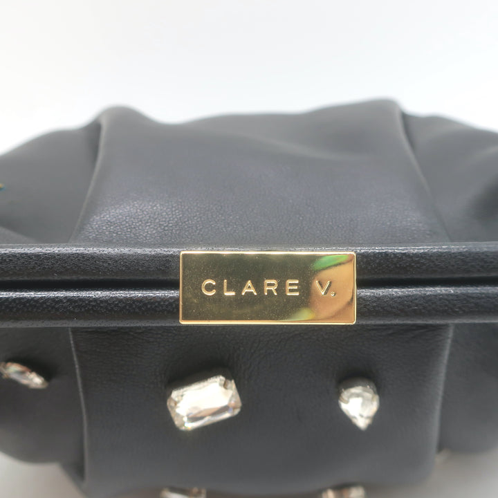 Clare V Sissy Crystal-Embellished Clutch Black Leather Mini Crossbody Bag