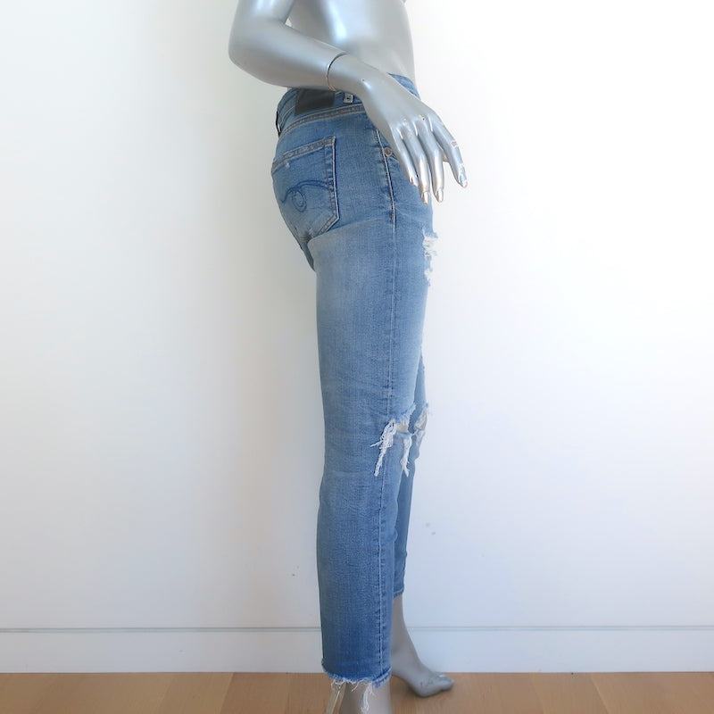 R13 Boy Skinny Ripped Jeans Bowers Blue Stretch Denim Size 25
